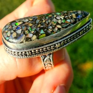 New Huge Copper Ethiopian Opal 925 Silver Statement Ring.